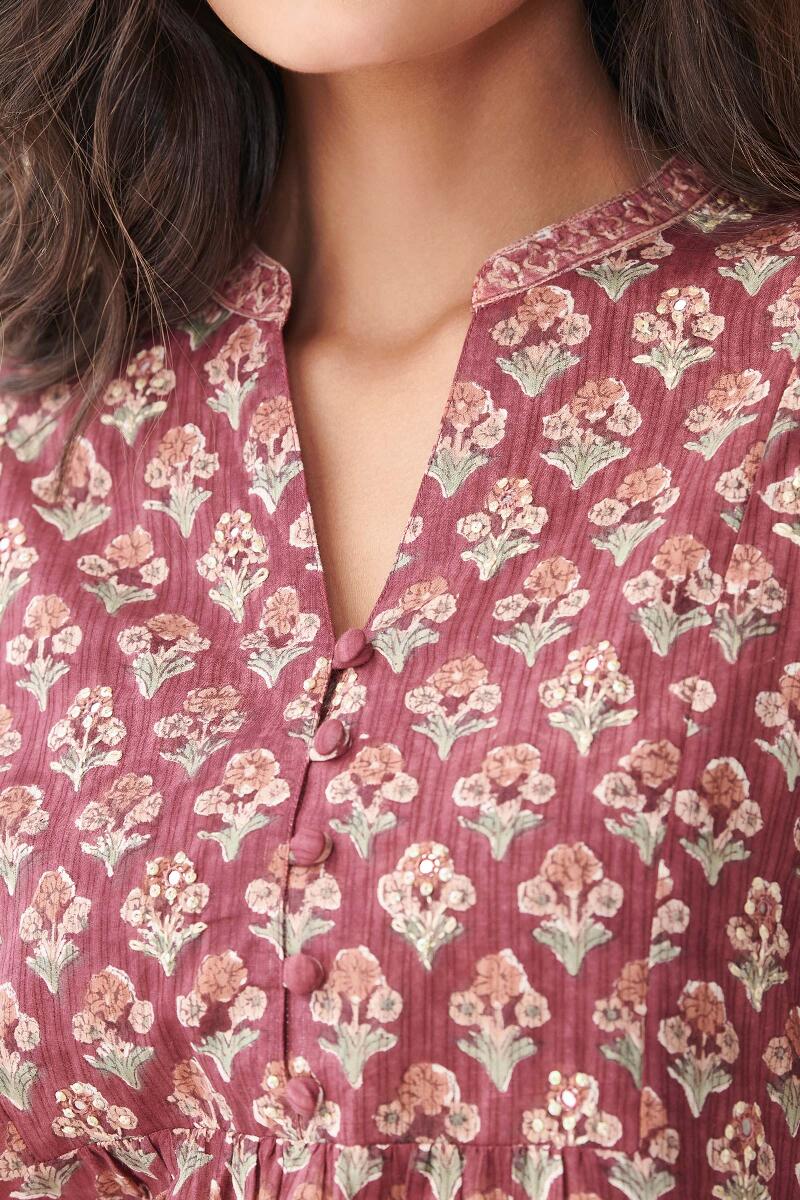 Maroon Hand Block Printed Cotton Top