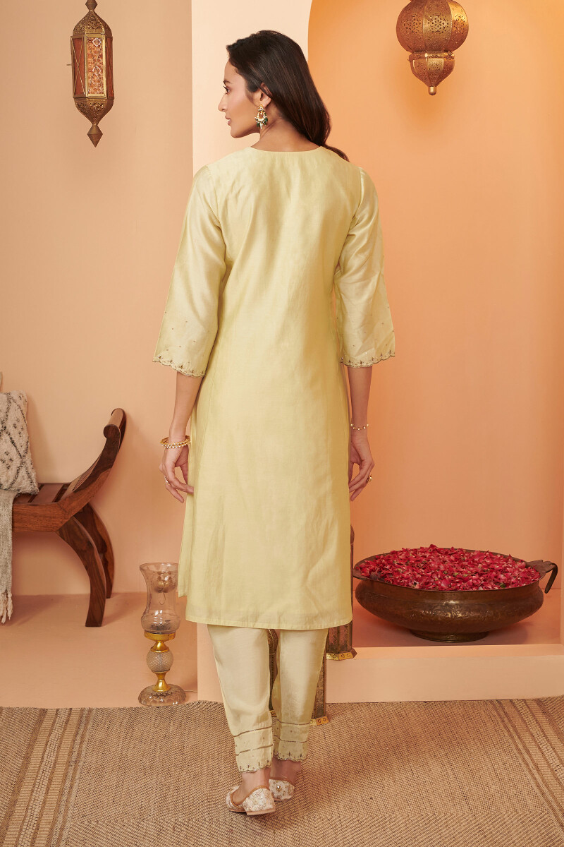 Yellow Handcrafted A-Line Chanderi Kurta
