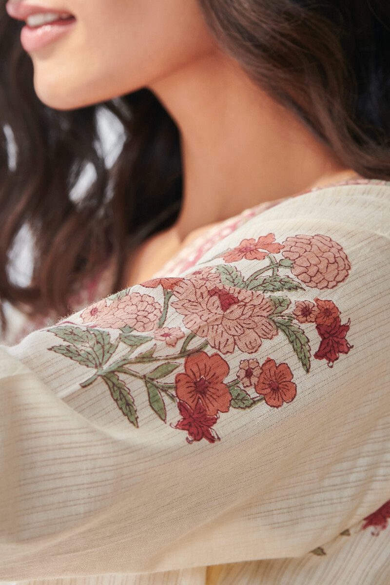 Beige Hand Block Printed Straight Cotton Kurta