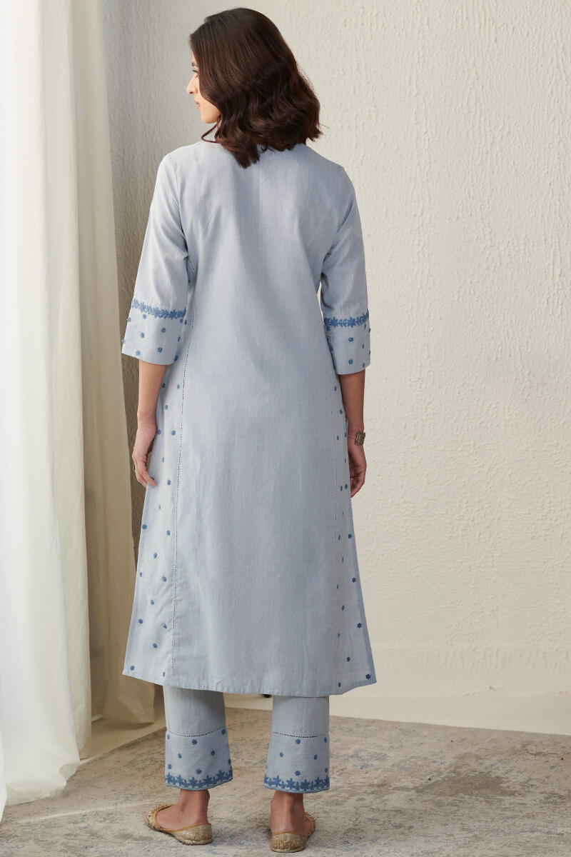 Blue Handcrafted Straight Cotton Kurta