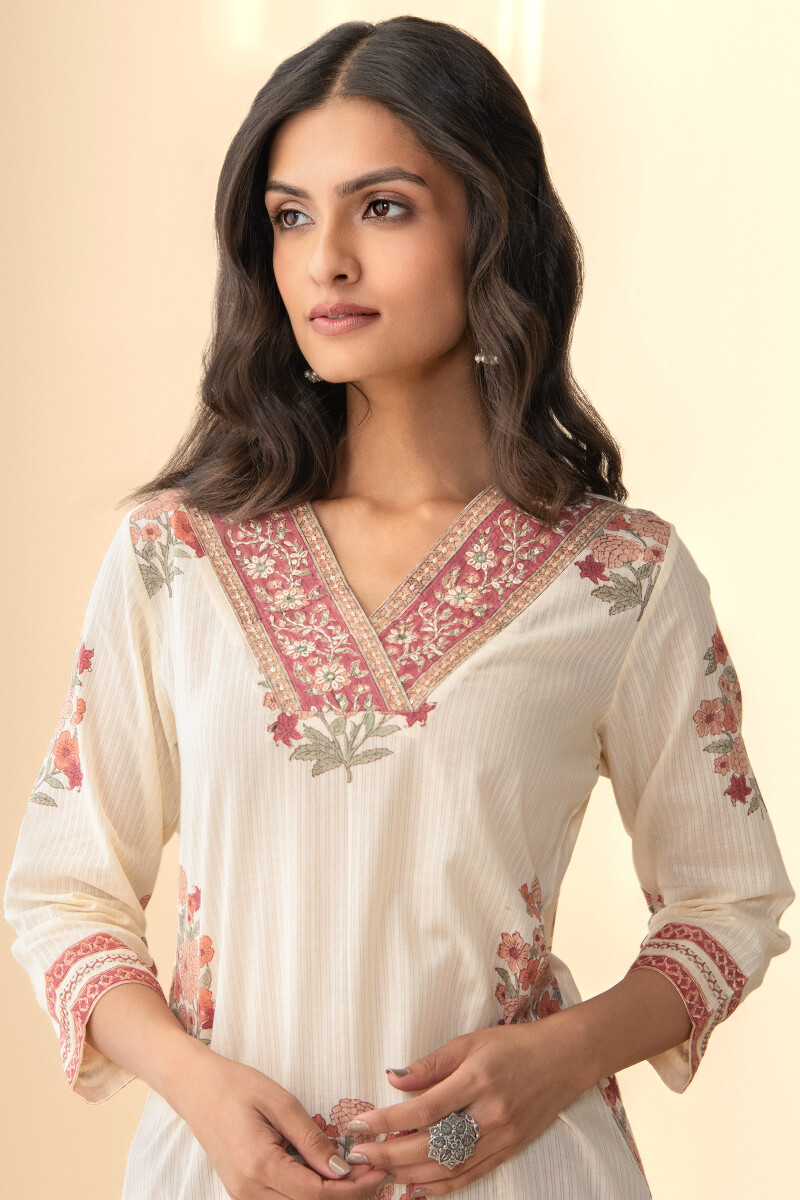 Beige Hand Block Printed Straight Cotton Kurta