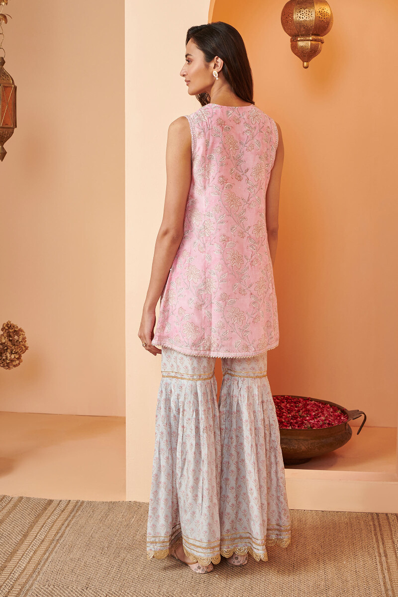 Pink Hand Block Printed Short Modal Kurta