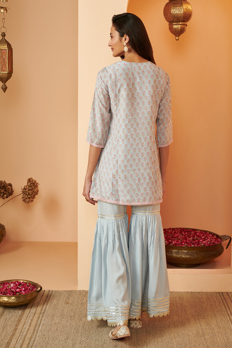 Blue Hand Block Printed Short Modal Kurta