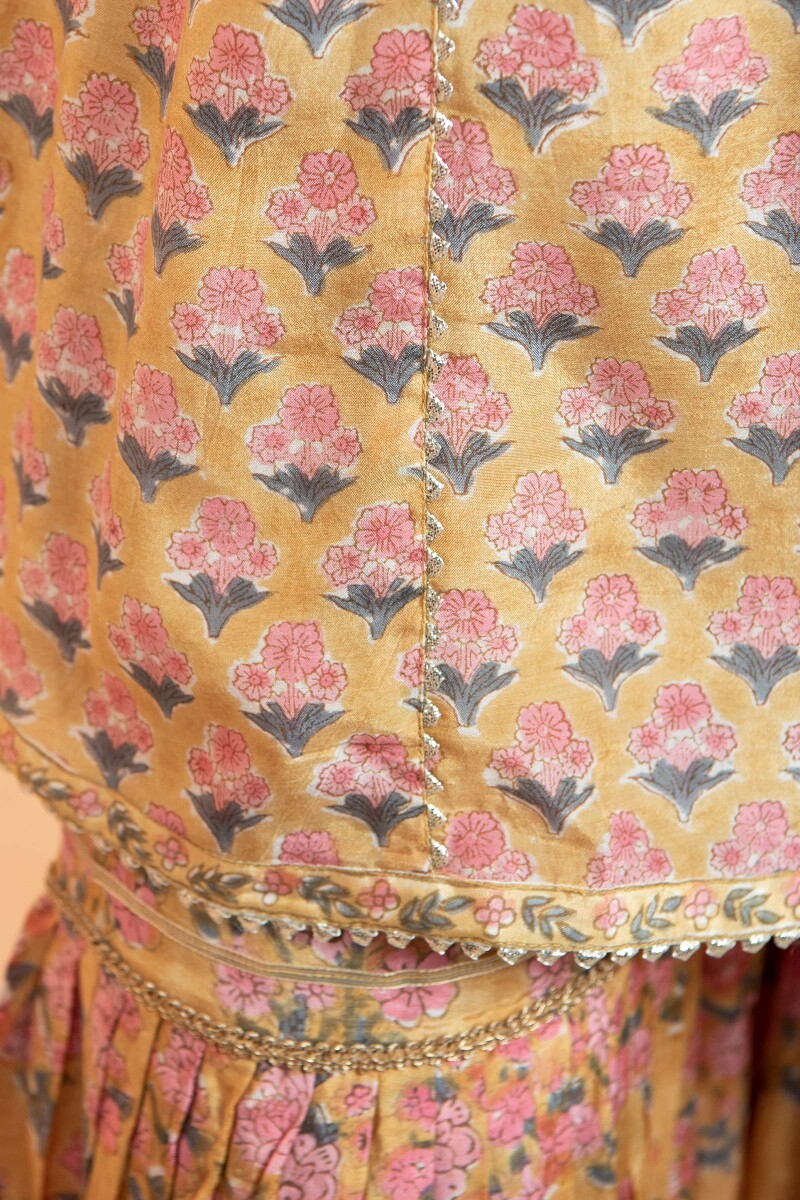 Yellow Hand Block Printed Modal Kurta