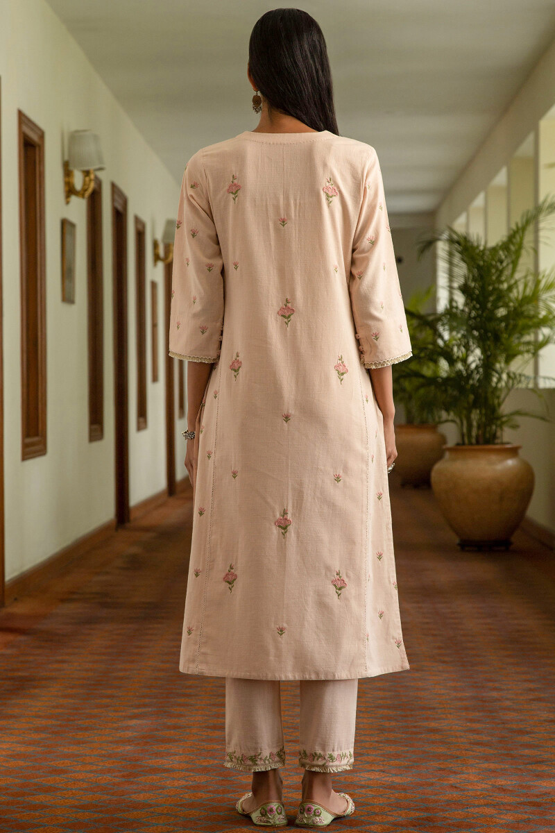 Pink Handcrafted Straight Cotton Kurta