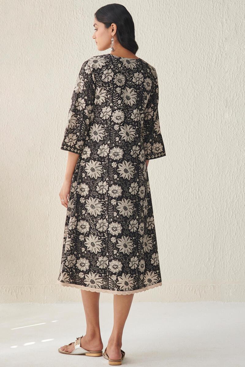 Black Block Printed Cotton Dress
