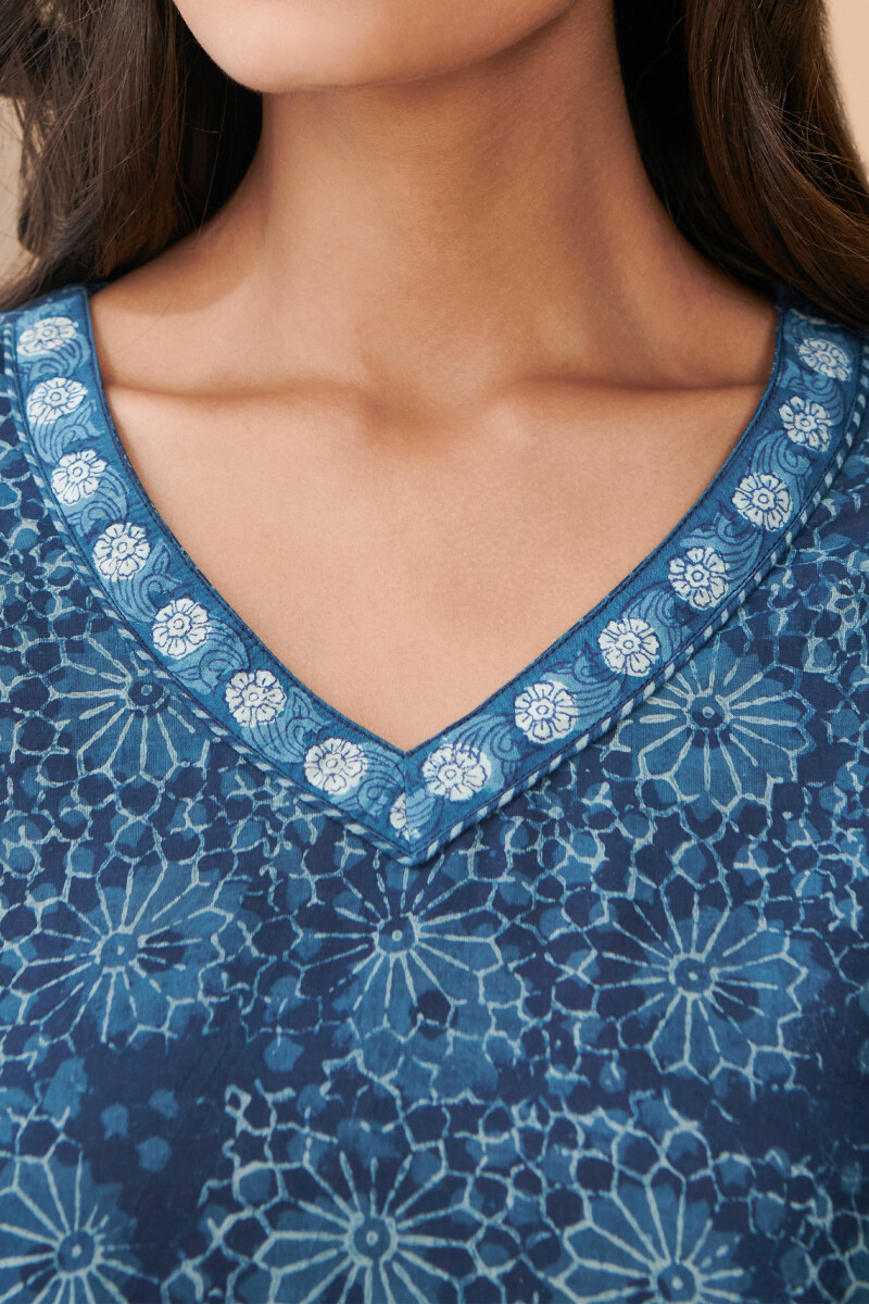 Indigo Hand Block Printed Cotton Top