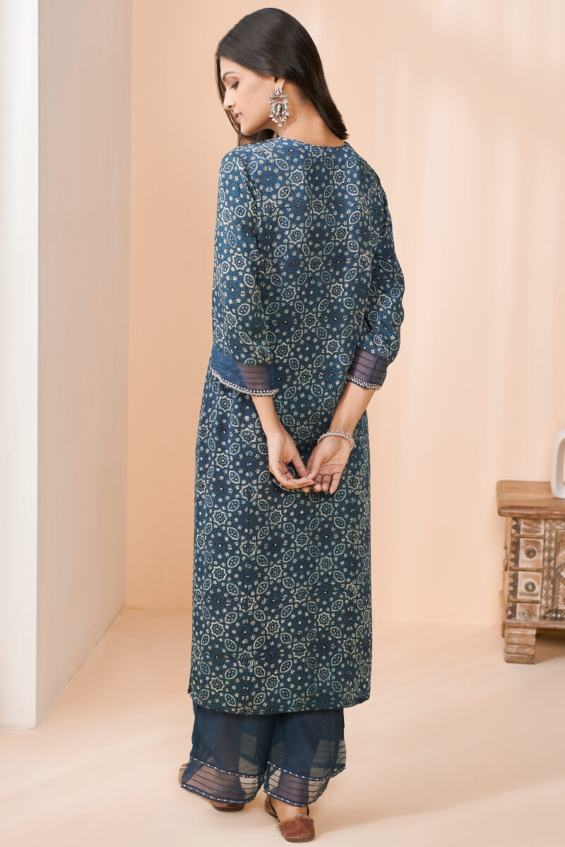 Indigo Hand Block Printed Straight Modal Kurta
