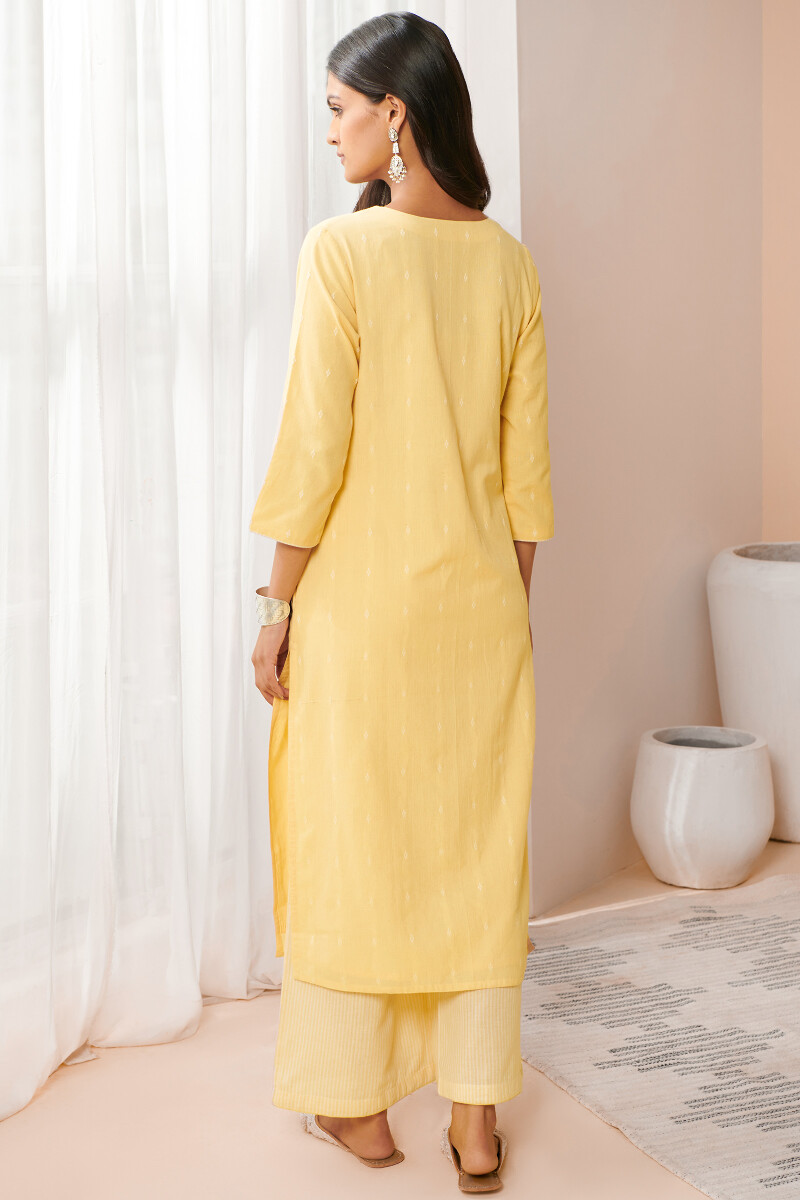 Yellow Handcrafted Straight Handloom Kurta