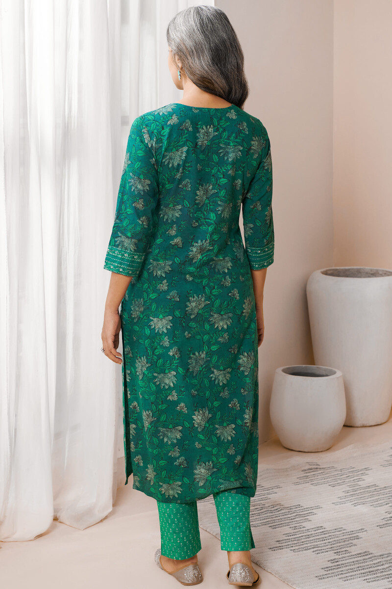 Blue Hand Block Printed Straight Cotton Kurta