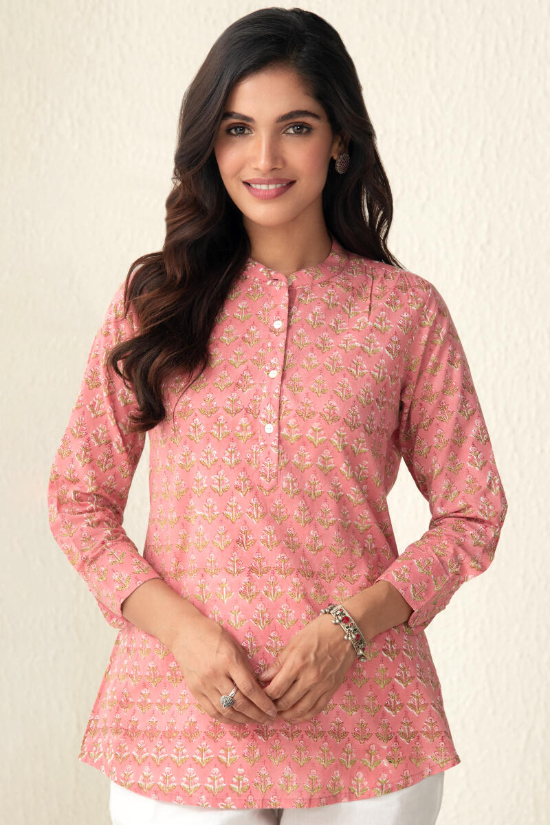 Pink Block Printed Cotton Top