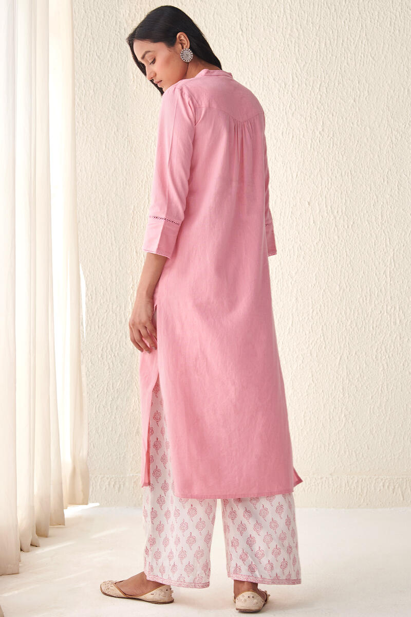 Pink Handcrafted Straight Cotton Kurta