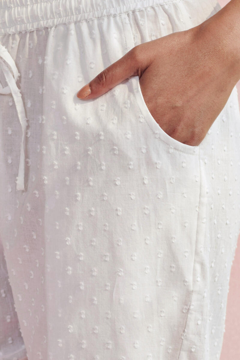 White Handcrafted Cotton Narrow Pants