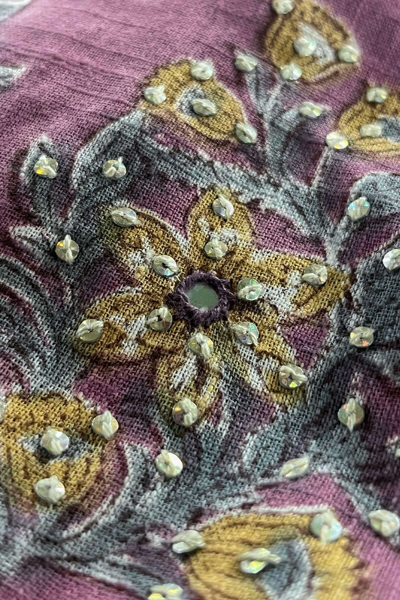 Purple Hand Block Printed Straight Cotton Slub Kurta