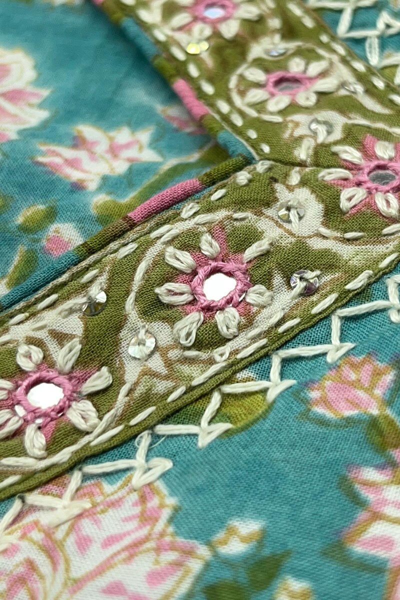 Blue Hand Block Printed Straight Cotton Kurta