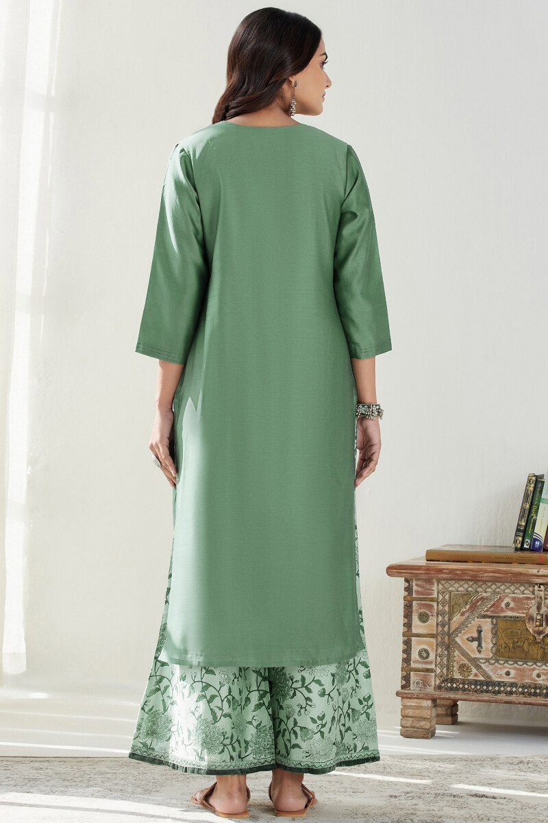 Green Handcrafted Straight Chanderi Kurta