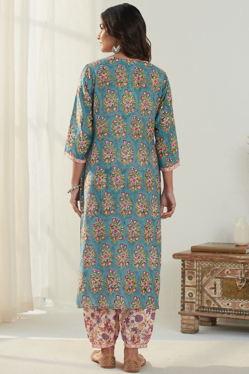 Blue Hand Block Printed Straight Modal Kurta