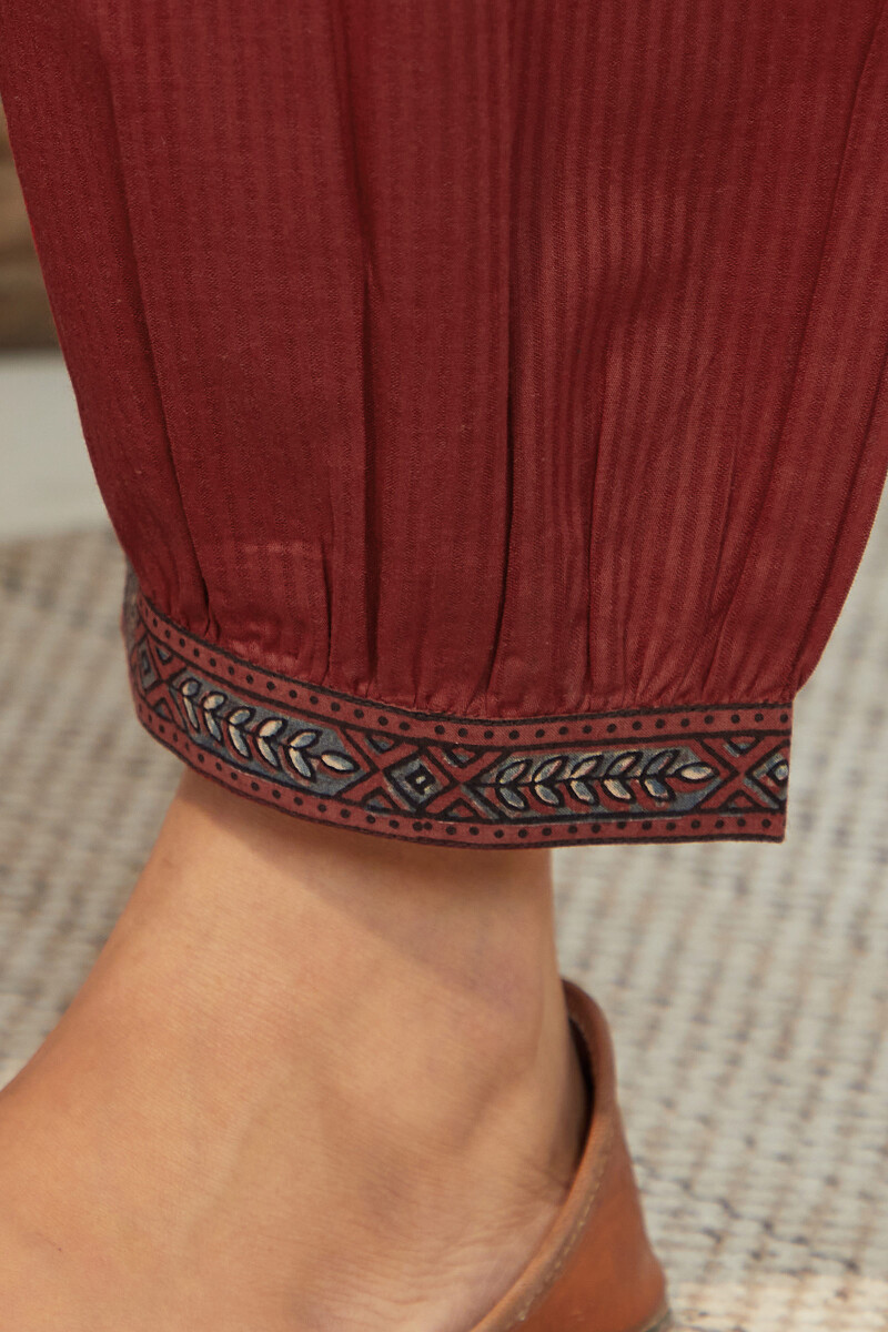 Red Hand Block-Printed Cotton Dobby Izhaar Pants