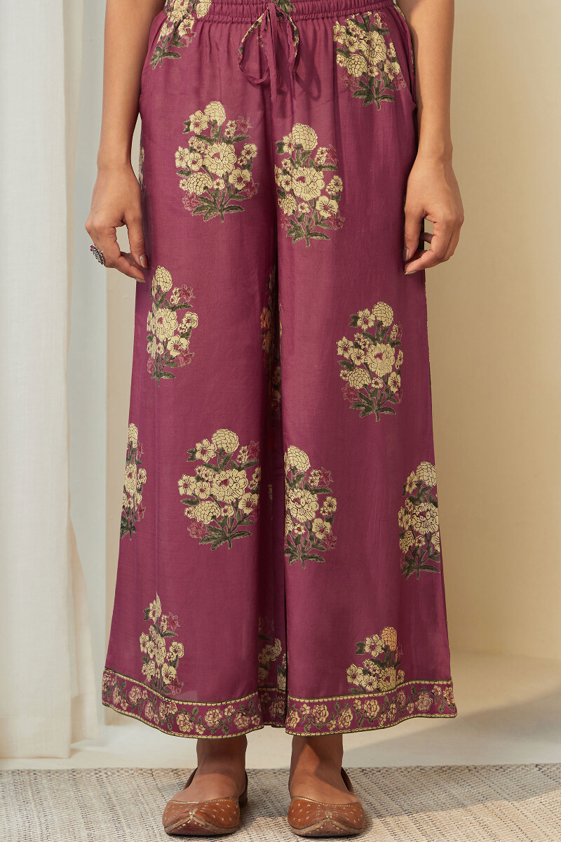 Pink Hand Block Printed Modal Viscose Palazzo