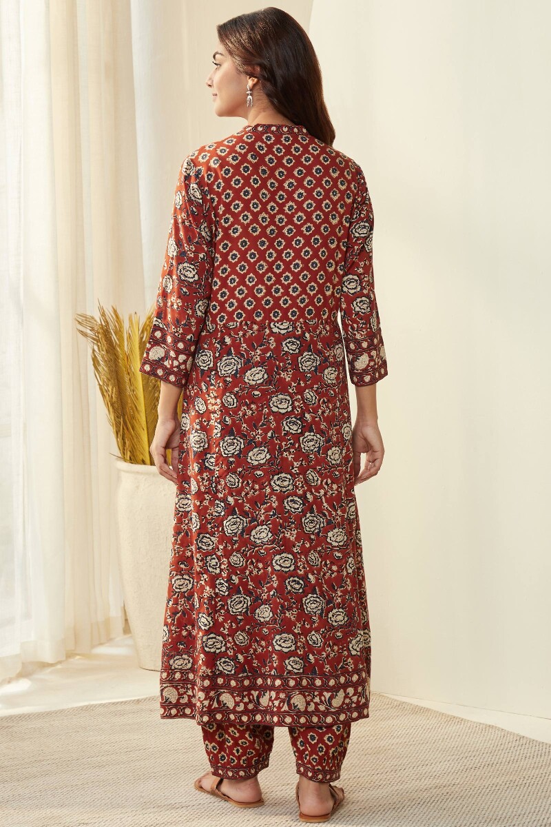 Bagru Hand Block-Printed A-Line Viscose Kurta