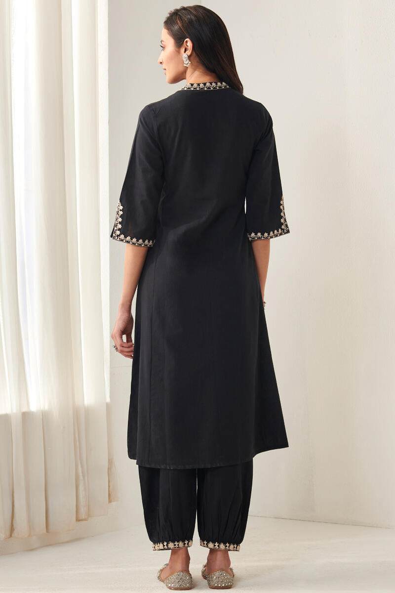 Black Handcrafted A-Line Cotton Kurta