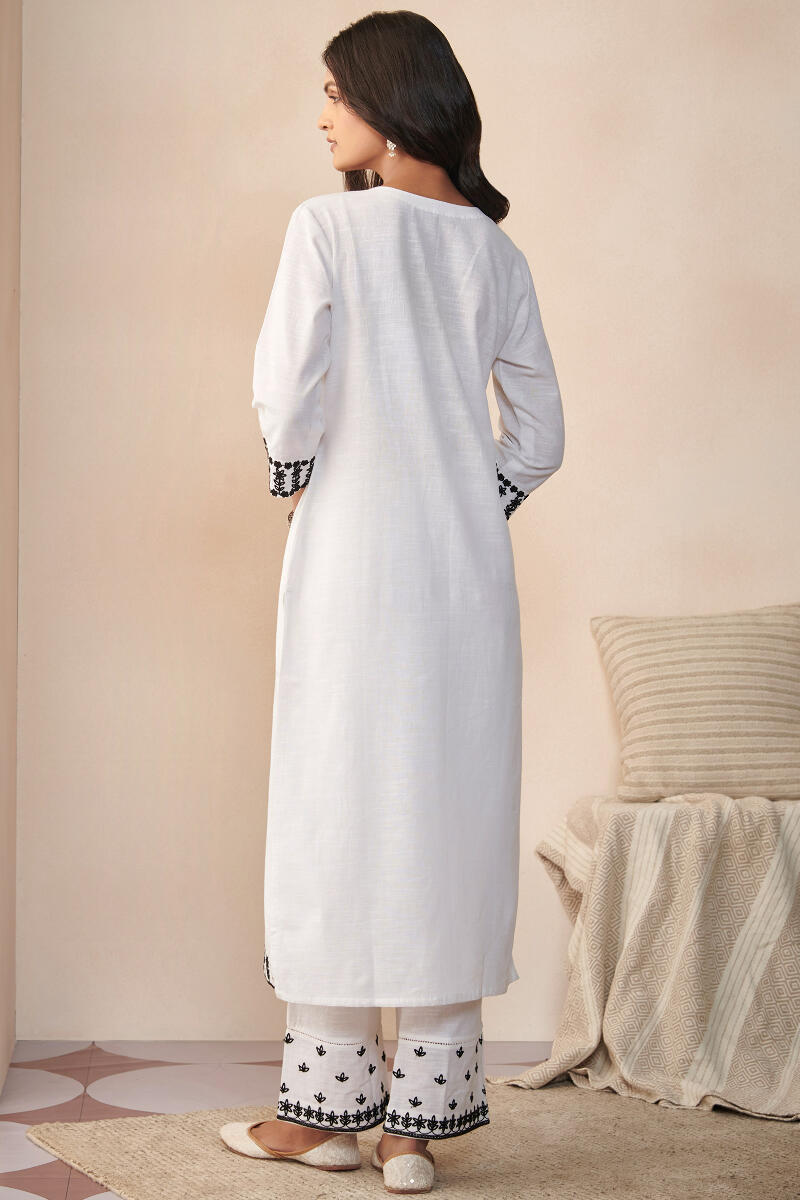 White Handcrafted Straight Cotton Kurta
