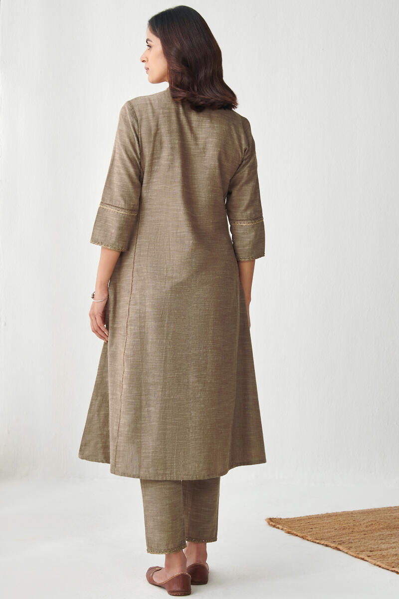Brown Handcrafted A-Line Cotton Kurta