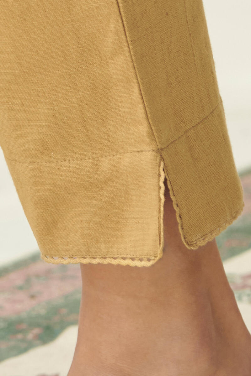 Mustard Handcrafted Cotton Narrow Pants