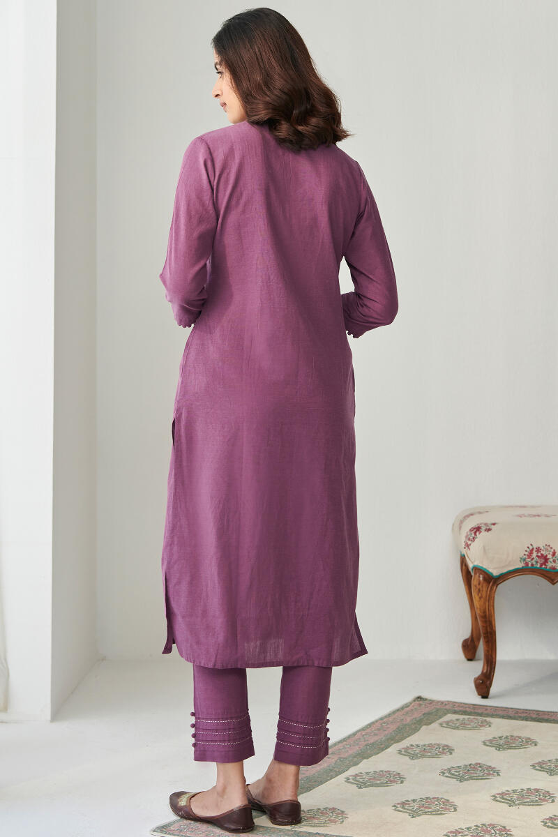 Purple Handcrafted Straight Cotton Kurta