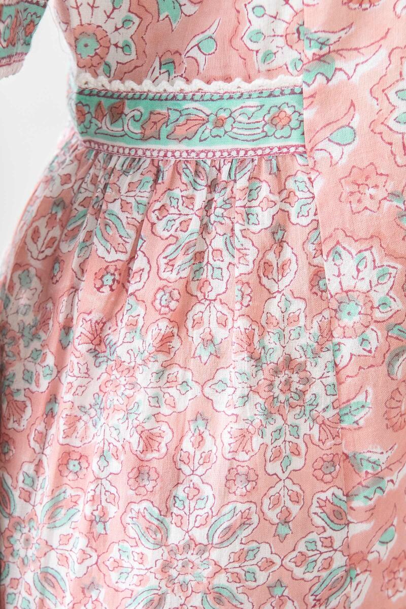 Pink Hand Block Printed A-Line Cotton Kurta