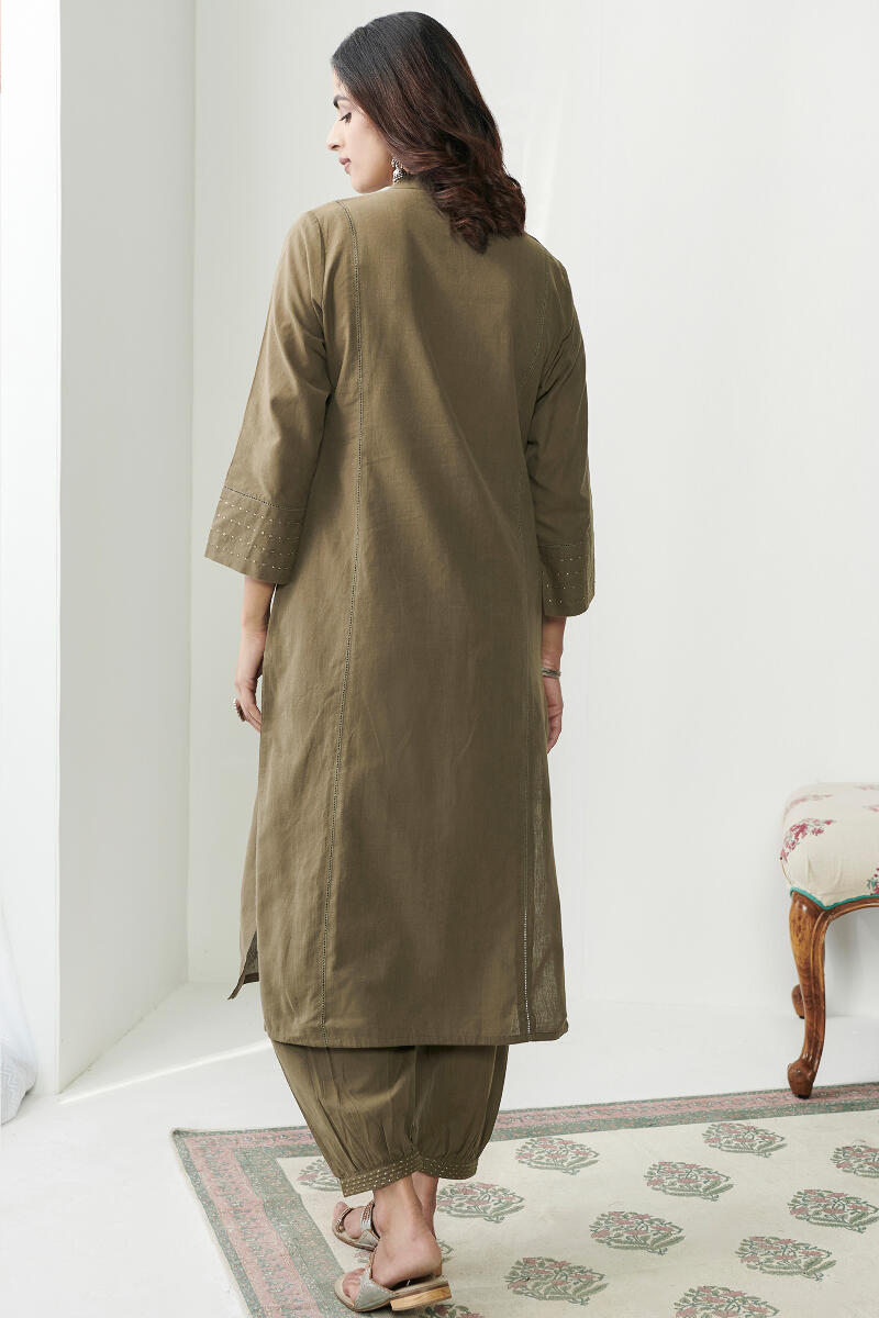 Green Handcrafted Straight Cotton Kurta