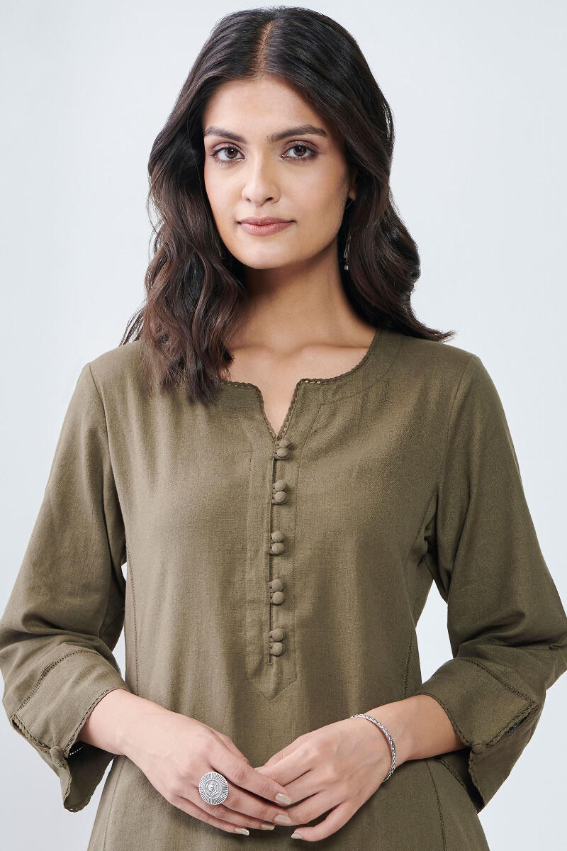 Green Handcrafted A-Line Cotton Kurta