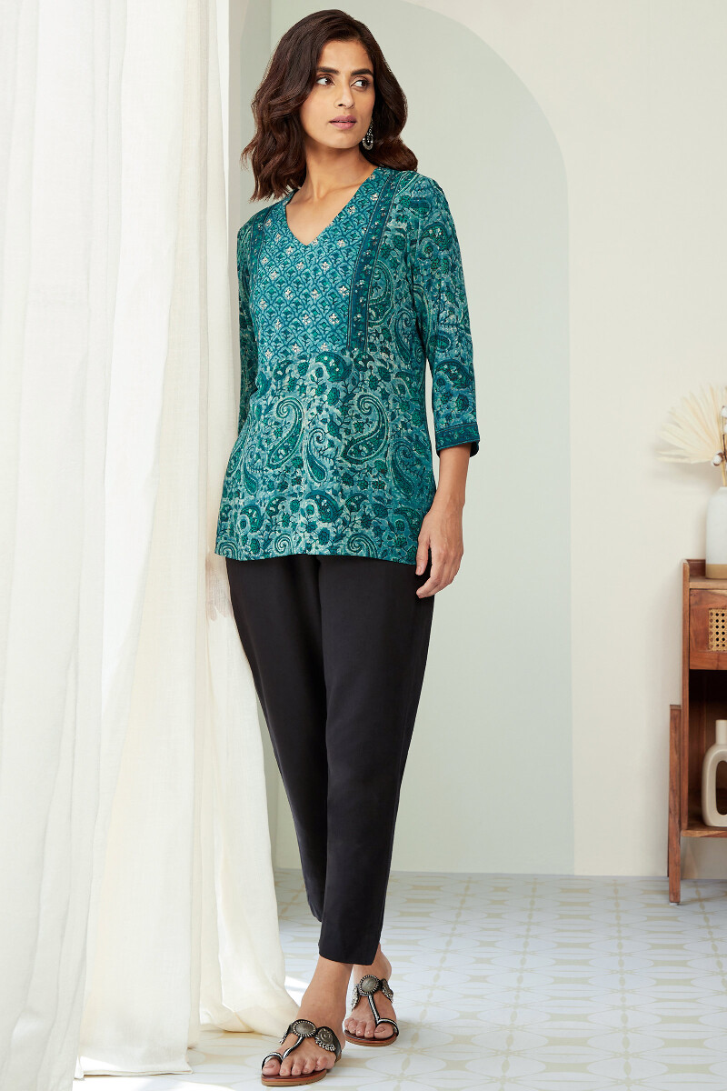 Akola Hand Block-Printed Viscose Top