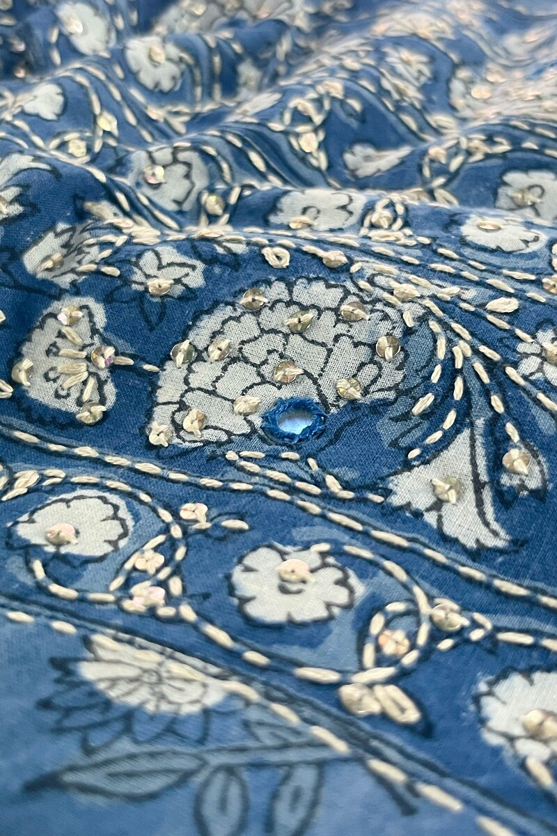 Indigo Hand Block-Printed Straight Cotton Kurta