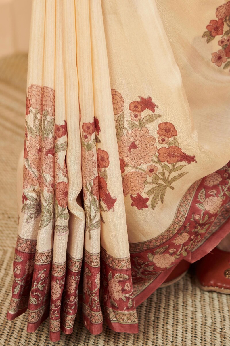 Sanganeri Hand Block-Printed Cotton Silk Saree