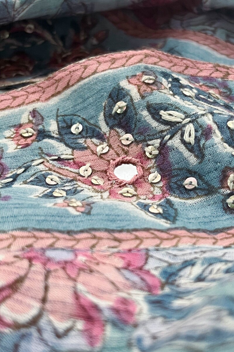 Blue Hand Block-Printed Straight Cotton Dobby Kurta