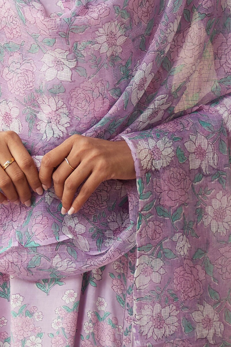 Purple Hand Block-Printed Kota Dupatta