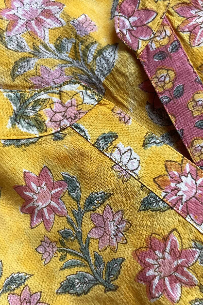 Yellow Hand Block-Printed Straight Cotton Kurta