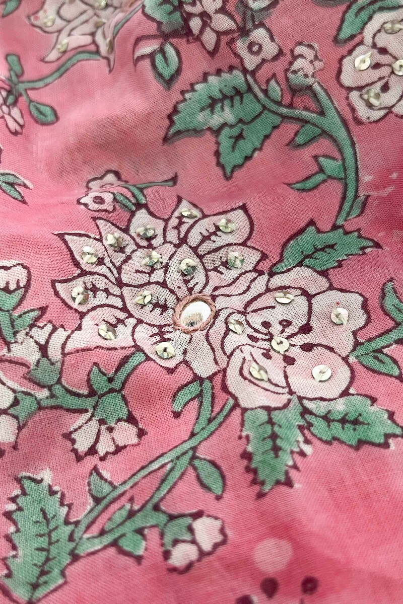Pink Hand Block-Printed Straight Cotton Kurta