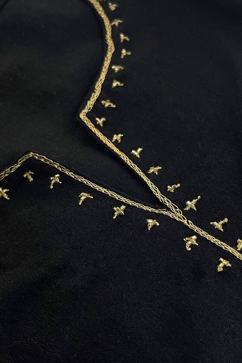 Black Handcrafted Straight Cotton Flax Kurta