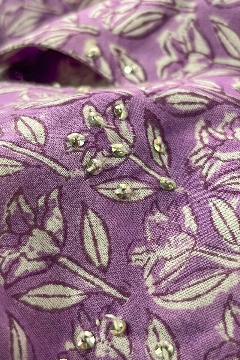 Purple Hand Block-Printed Straight Cotton Kurta