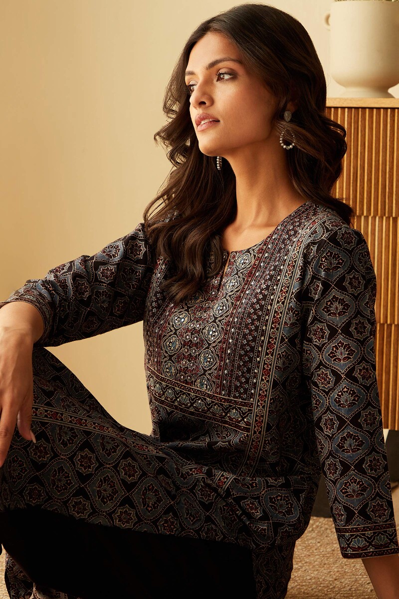 Ajrak Hand Block-Printed Straight Cotton Kurta