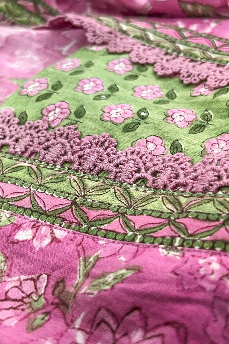 Pink Hand Block-Printed Straight Cotton Kurta
