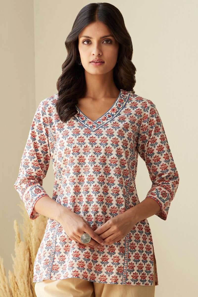 Cream Hand Printed Cotton Top