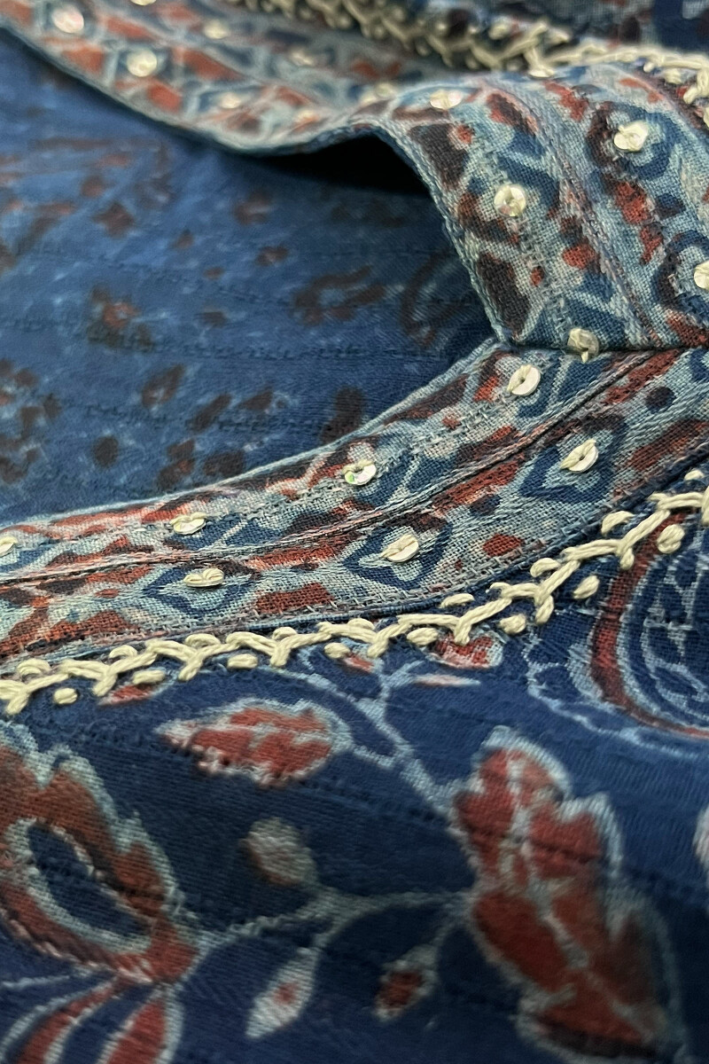 Akola Hand Block-Printed Straight Cotton Dobby Kurta