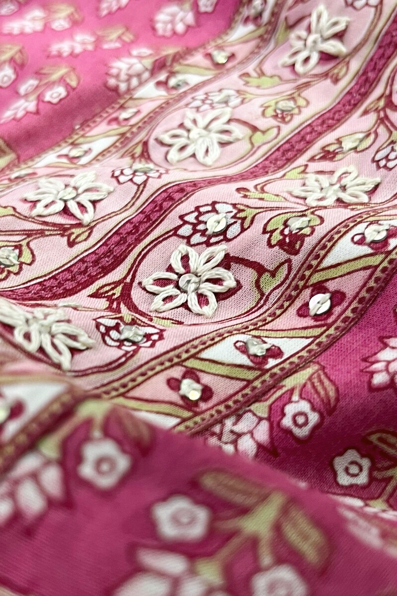 Pink Hand Printed Straight Viscose Kurta