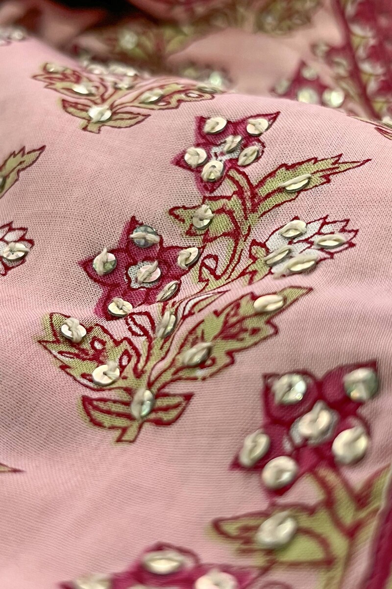 Pink Hand Printed Straight Viscose Kurta