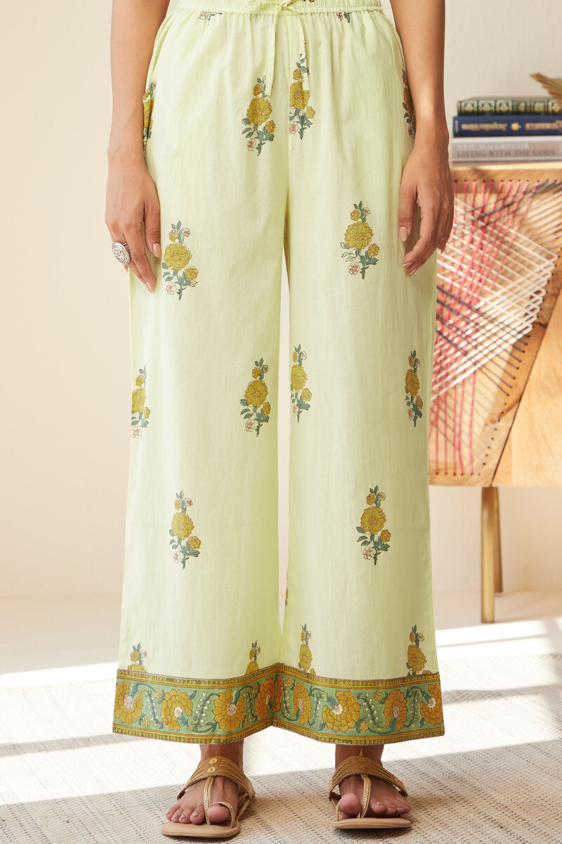 Yellow Hand Block-Printed Cotton Farsi