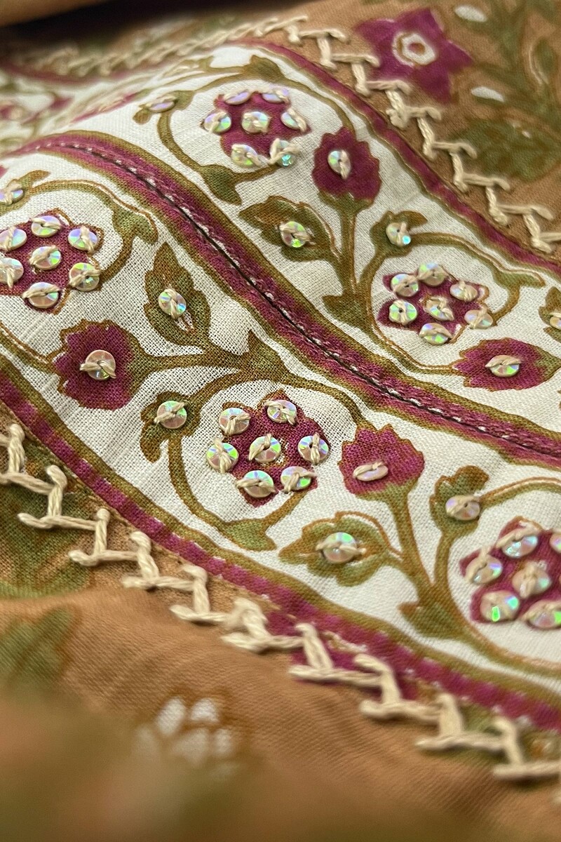 Mustard Hand Printed Straight Cotton Slub Kurta