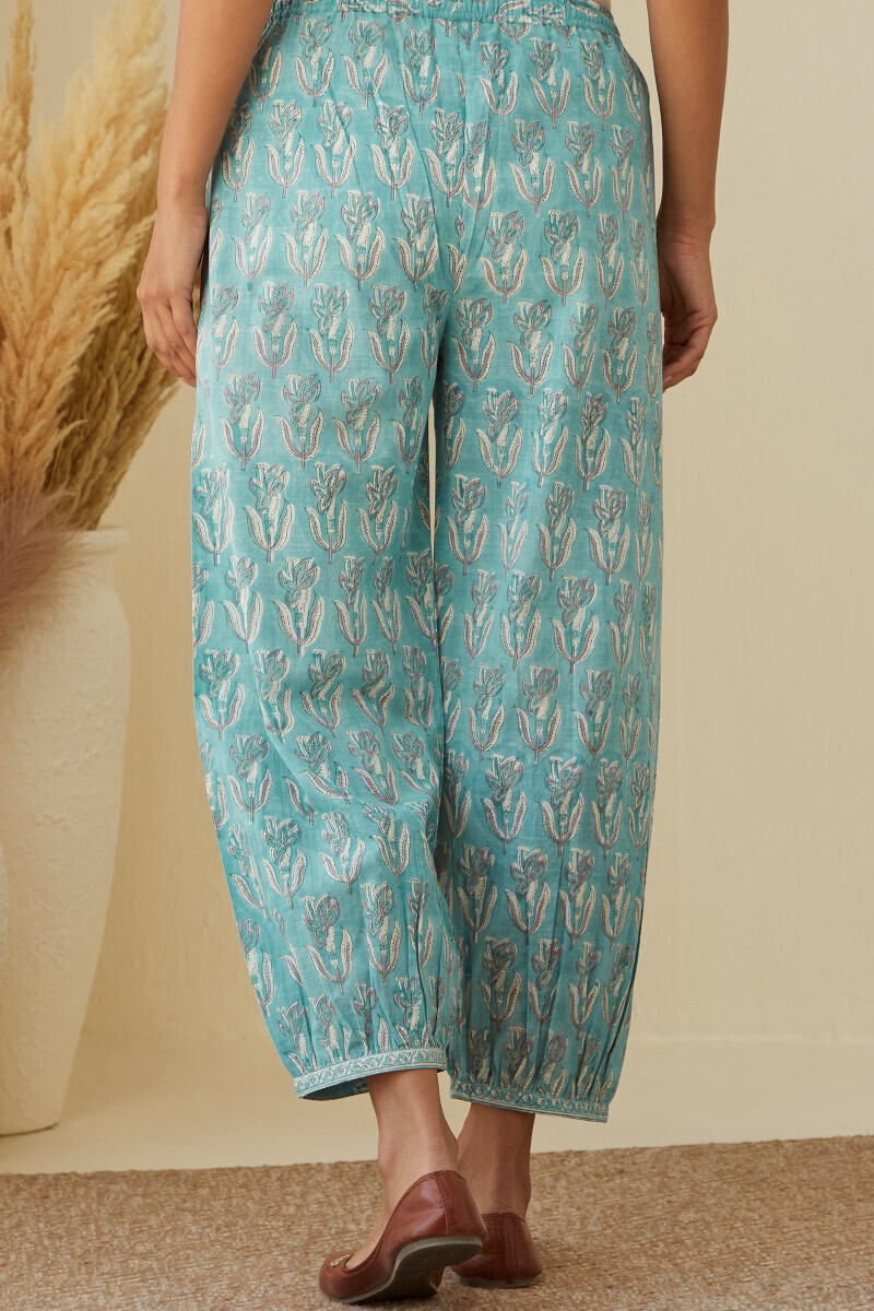 Blue Hand Block-Printed Cotton Slub Izhaar Pants